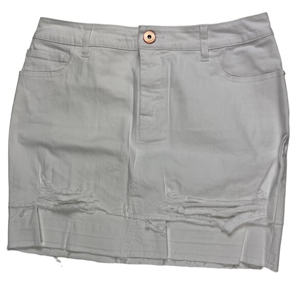 INC International Concepts Factory Distressed Raw Hem White Mini Skirt Size 6 - Picture 1 of 16